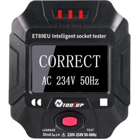 Testeur de Prise Electrique, Mesureur de Terre Détecteur de Prise Numérique Portable Intelligent Testeur RCD de Testeur de Câblage de Fréquence de Tension de Prise LCD Noir (1/5)