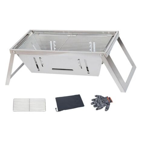 Grill Barbecue Pliable Acier Inox - Hauteur Réglable + Résistance Haute Température - Cuisson Uniforme Pour Pique-nique/Famille - Grille Amovible + Sac Transport (1/5)
