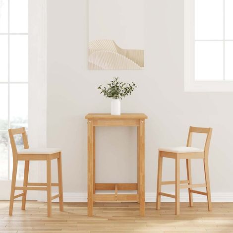 Barhocker mit Kissen 2 Stk. Natur Massivholz Gummibaum