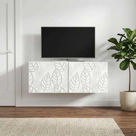 Meuble TV mural avec 2 portes en bois d’ingénierie blanc 98 x 31 x 30 cm - PANGIVO (1/5)