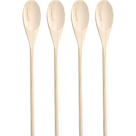 Lot de 4 cuillères de cuisine en bois de hêtre – Set d'ustensiles pour cuisiner, rôtir et cuire au four – 30,5 cm (1/3)