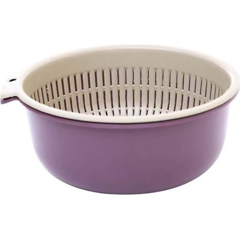 Ensemble de panier d’égouttage de cuisine 2-en-1 avec bol de lavage et panier égouttoir, panier double couche pour fruits et légumes (1/3)