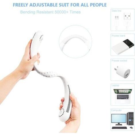 Ventilateur Nuque Portable,USB Ventilateur de Cou avec Batterie 1200mAh,Ventilateur Mains Libres Sans Pale,3 Vitesses, Ventilateur Silencieux Réglable à 360° (Blanc)- (1/4)