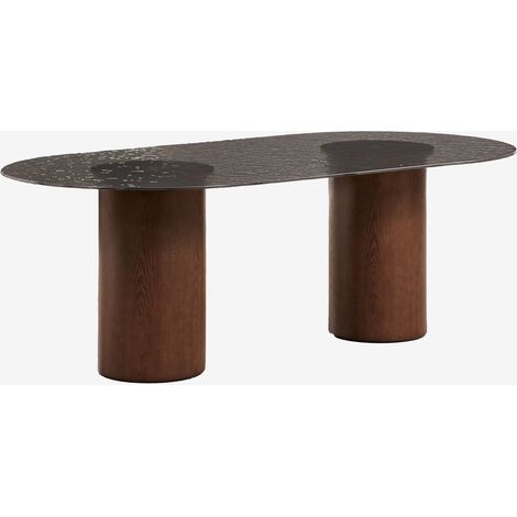 SKLUM Ovaler Esstisch 220x110 cm aus gehärtetem Glas und MDF Asgri Dunkles Aschbraun (1/5)