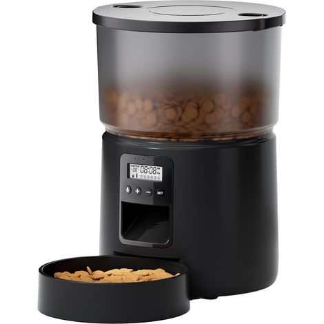 Distributeur croquettes 3L, minuterie 1-6 repas/jour, enregistrement vocal 10s, couvercle pression