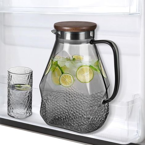 Carafe en verre 1,8L Pichet à Eau pour Porte de Réfrigérateur, Borosilicaté Carafe en Verre Avec Couvercle, Carafe Eau en Verre pour Boissons Chaudes ou Froides, Jus, Limonade, Lait, Thé (Noir) (1/5)