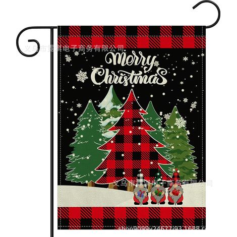 Joyeux Noël Aquarelle Buffalo Check Plaid Père Noël Drapeau De Jardin Vertical Double Taille, Décoration Extérieure De Jardin De Vacances D'hiver 30x45cm Autre décoration pour Noël
