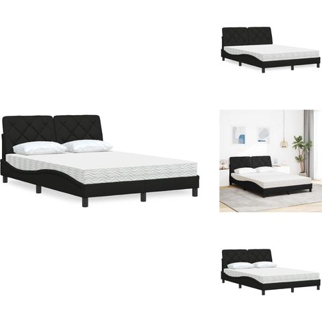 Lit avec matelas noir 140x200 cm tissu - Lit - Lits - Meuble De Chambre À Coucher - Sommier (1/5)