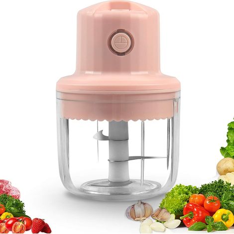 Mini hachoir à ail électrique 250 ml, mini hachoir portable rechargeable par USB (rose) (1/2)