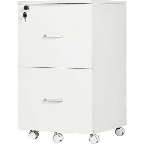 Armoire de Bureau avec 2 Tiroirs et 5 Roues, Classeur en MDF et Panneau de Particules, 43x45x72 cm, Blanc (1/5)