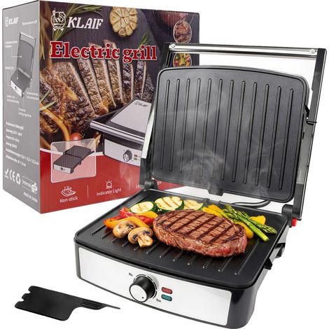 Parrilla eléctrica para carnes, 2200 vatios, 240 voltios, superficie antiadherente, diseño plegable, amplia superficie de cocción. (1/5)