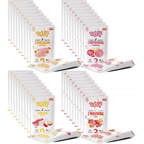 Cibo umido per cani, 65% carne, 40 bustine da 100 g, mix di gusti Tuf Tuf.