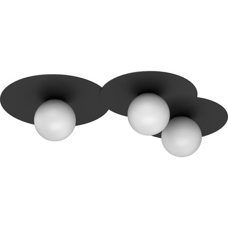 Plafonnier décoratif noir avec boules blanches 3xE27 en métal moderne (1/2)