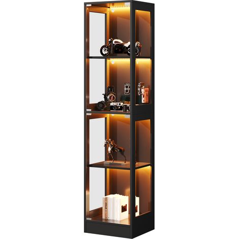 CAIziVitrine LED à une porte 40 x 35 x 170 cm, vitrine de collection en verre trempé, éclairage LED commandé par application, rangement sur quatre niveaux, porte push-to-open, noir élégant