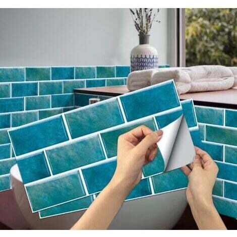 6 pièces Stickers Carrelage Cuisine(Bleu), Autocollant en Tuile Auto-Adhésif Sticker Imperméable en PVC Autocollants de Carreaux Carrelage Adhesif Mural Autocollant pour Salle de Bains et Cuisine (1/5)