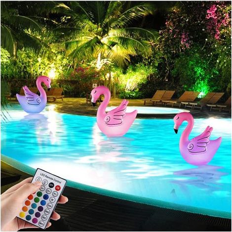 QAZQA 1 Stück Flamingo-Solar-Poolleuchte, aufblasbare Outdoor-Lampe, 16 Farben, wasserdicht (IP68), LED-Dekorationsnachtlicht für Pool, Einfahrt, Strand, Garten, Terrasse, Partys (1/5)