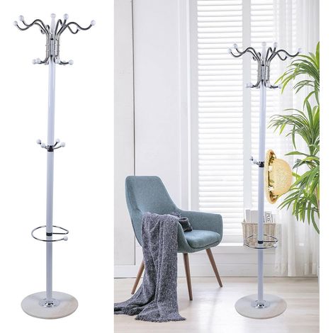 Porte-manteaux en métal robuste avec pied en marbre 170 cm 16 crochets (blanc) (1/5)