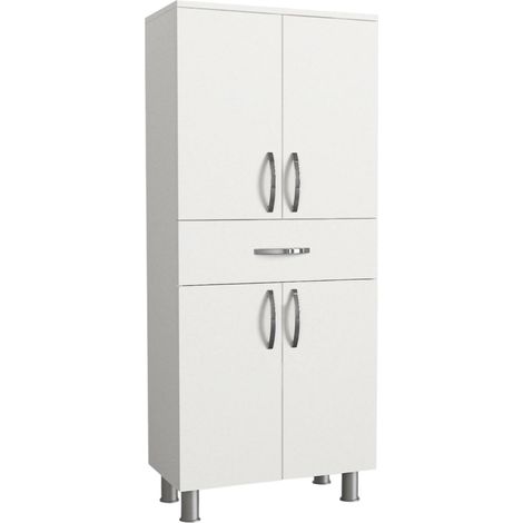 Armadio Multiuso Grande Iolana, 4 Ripiani, un Cassetto, 2 Ante, 59x140h cm Bianco