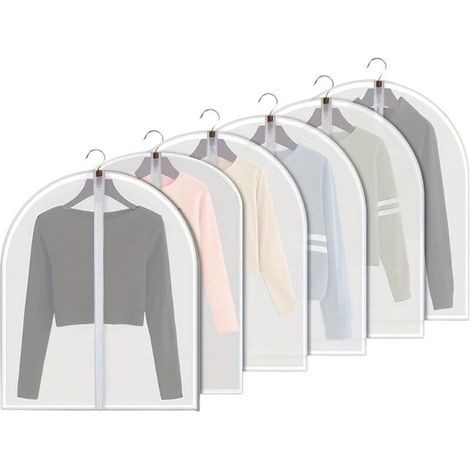 Housses à vêtements transparentes suspendues, lot de 6 housses à costumes, anti-poussière, respirantes, en PEVA avec fermeture éclair intégrale, pour le rangement dans une penderie, 60 x 80 cm (1/5)