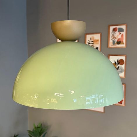 Yimpi Lustre Vert en Forme de Tête de Chapeau Beige, Lampe Suspendue Simple Pour Salon de Coiffure, Café, Pâtisserie Décorative (1/5)