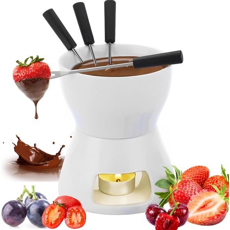 Ensemble de caquelon à Fondue au Fromage et au Chocolat, Ensemble Complet de Fondue au Fromage avec Bougie pour caquelon et 4 fourchettes, Mini caquelon à Fondue en Porcelaine, pour la Maison