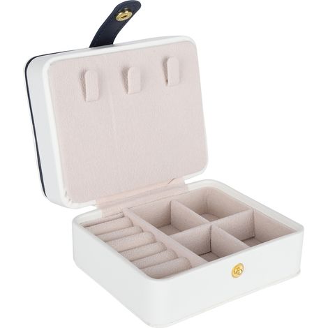 Boîte à Bijoux de Voyage Compacte - Organisateur Sécurisé pour Colliers, Bracelets et Accessoires - Design Blanc Moderne (1/5)