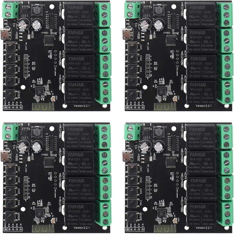 Module de commutation WiFi Tuya Switch 4 canaux avec relais sans fil, application Smart Life et minuterie intelligente pour maison connectée. (1/5)