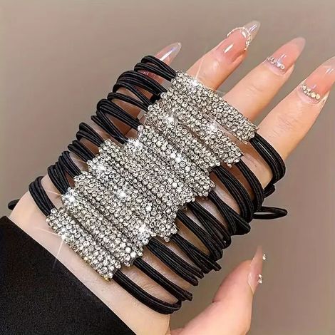 Set mit zehn doppellagigen Haargummis mit Strasssteinen für Damen, Haaraccessoire, Fotogeschenk - Crezuo