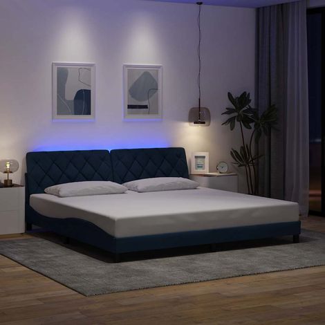 Estructura de cama con LED sin colchón tela azul 200x200 cm vidaXL (1/5)