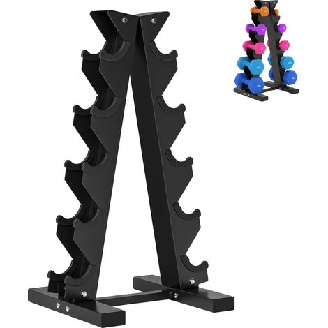 Soporte para mancuernas, diseño de 5 niveles, carga máxima 100 kg, negro. (1/5)