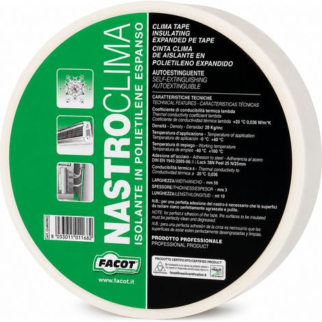 Schläfer 185130  Nastro Isolante per Climatizzatori 50 mm x 10 m Spessore 3 mm, Nastro Adesivo in Polietilene Espanso Bianco, Isolamento Termico Anticondensa per Tubi Condizionatore HVA (1/2)