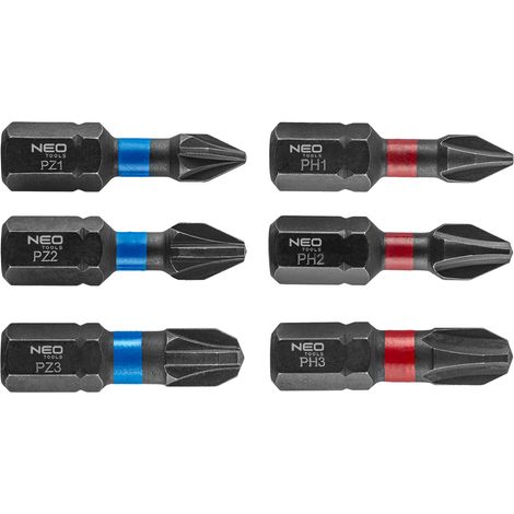 Embouts à percussion PH1/2/3, PZ1/2/3 x 25 mm, 6 pièces. (1/5)