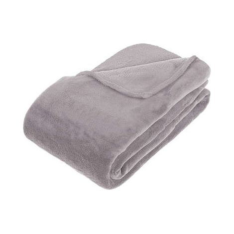 Couverture plaid microfibre 180 x 230 cm doux et chaud pour 2 personnes 100% Polyester coloris gris (1/2)