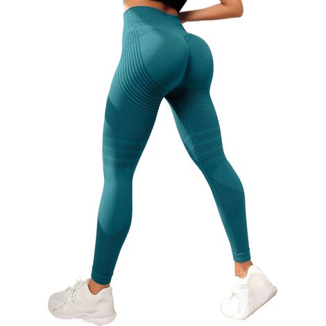 Leggings anti-cellulite - leggings de sport pour femmes - leggings de compression longs push-up fesses taille haute opaque - pantalon de sport yoga pilates - 1 pièce (XXL Cyan) (1/5)