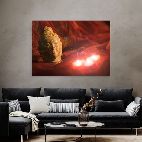 Tableau mural LED lumineux, décoration murale, impression d'art Bouddha avec éclairage, piles, 3 ampoules LED, LxH 45x30 cm (1/2)