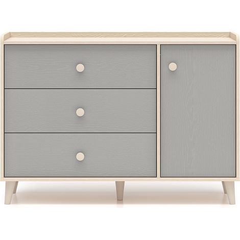 Cassettiera 1 anta 3 cassetti Alycia beige - grigio - effetto marrone 85cm