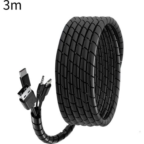 3M Cache Cable Spirale  20mm, Gaine Spirale Flexible Protege Cable pour Le Bureau/Ordinateur, Kit de Câble Rangement pour Le Câble d'Antenne TV/PC/USB/Télé/AUX, Noir - Bricolage