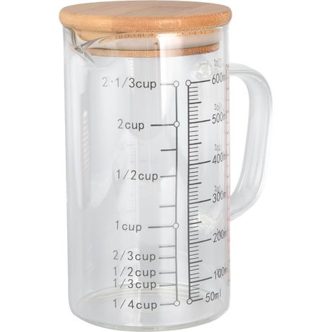 Verre doseur gradué résistant à la chaleur, outil de cuisine micro-ondes, pot transparent pour lait et yaourt, 600 ml (1/5)
