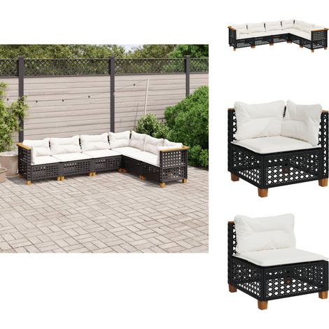 The Living Store Salon de jardin 6 pcs avec coussins noir résine tressée - Canapé jardin (1/5)