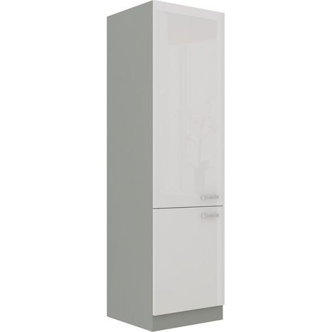 Küchen Hochschrank 60 Bianca Weiß Hochglanz + Grau Küchenzeile Küchenblock (1/4)