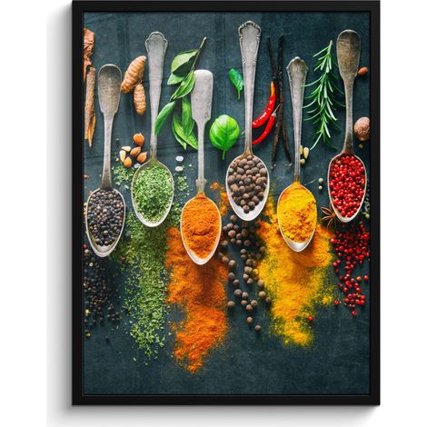 AFFICHE ENCADRÉE Herbes - Épices - Cuillères Tableau Décoration Murale 60x80 (1/5)