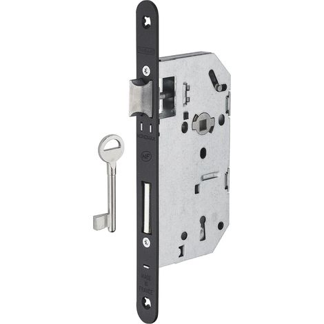 Serrure Axe 50 Version Pêne Dormant - Coffre Galvanisé, Têtière Époxy Noir Granité - Modèle Encastrable pour Porte d'Entrée - Finition Noire (1/5)