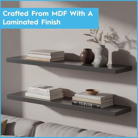Lot de 6 étagères murales flottantes modernes marron 80 cm, étagère de rangement pour salon, chambre et bureau (1/5)