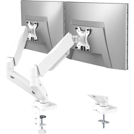 Soporte para dos monitores, brazo de resorte de gas ajustable para dos monitores de hasta 32 pulgadas, capacidad de 19,8 lb, color blanco