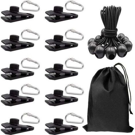 pair 31x Clip de Bâche et Tendeur Elastique et Mousquetons Pince à Bâche Set pour Coupe-Vent Camping Bâche Voiture Piscine Bateau Couvre (1/4)