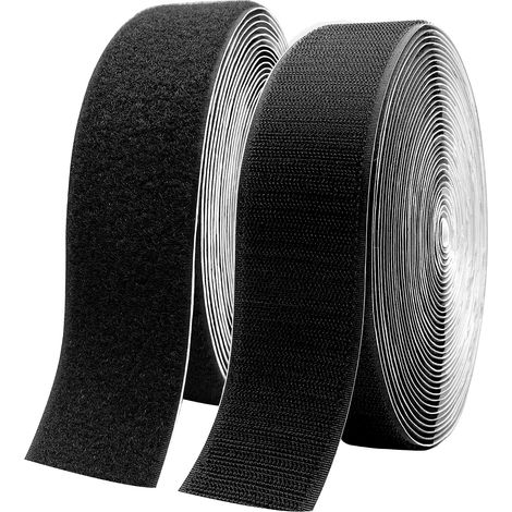 Bande auto-agrippante adhésive 5 cm x 10 m – Nylon robuste, double face – Pour fixation coussin, tapis, moustiquaire – Noire (1/5)