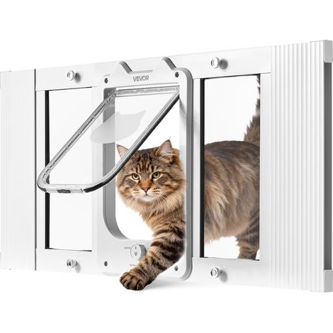 VEVOR Gatera para Gatitos para Ventana Ajustable de 68,6-81,3 cm Puerta para Gato 4 Modos de Cierre Marco de Aluminio y Cristal de Alta Transparencia Cierre Magnetico para Mascotas Pequeñas, Blanco (1/5)