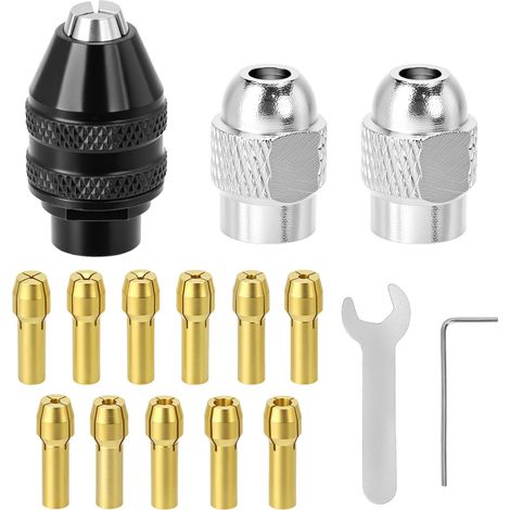 16 Pièces mandrin perceuse, 0,5 mm-3,2 mm mandrin en laiton avec clés de serrage, noix en métal, compatible avec Dremel (1/5)