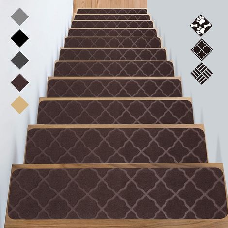 Tapis d'escalier antidérapant en feutre, autocollants, pour personnes âgées, enfants et chiens domestiques, Cube marron 76 x 20 cm(15 pièces) (1/5)