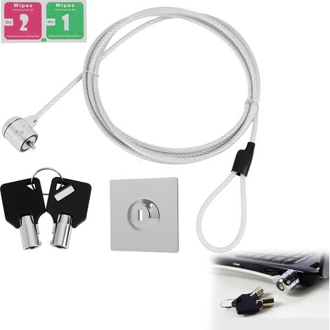 Câble Antivol à Clé pour PC, Ordinateur Portable, Smartphone et Tablette, en Alliage de Zinc et Acier Inoxydable, avec 2 Clés Fournies, Serrure de Sécurité Universelle et Robuste (1 pièce) (1/5)